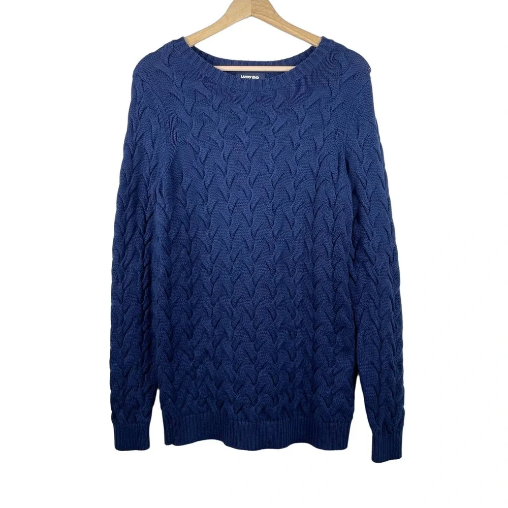 NEW Lands End Drifter Sweater Navy Blue Gradient Cable Knit Size S Tall - Picture 2 of 9